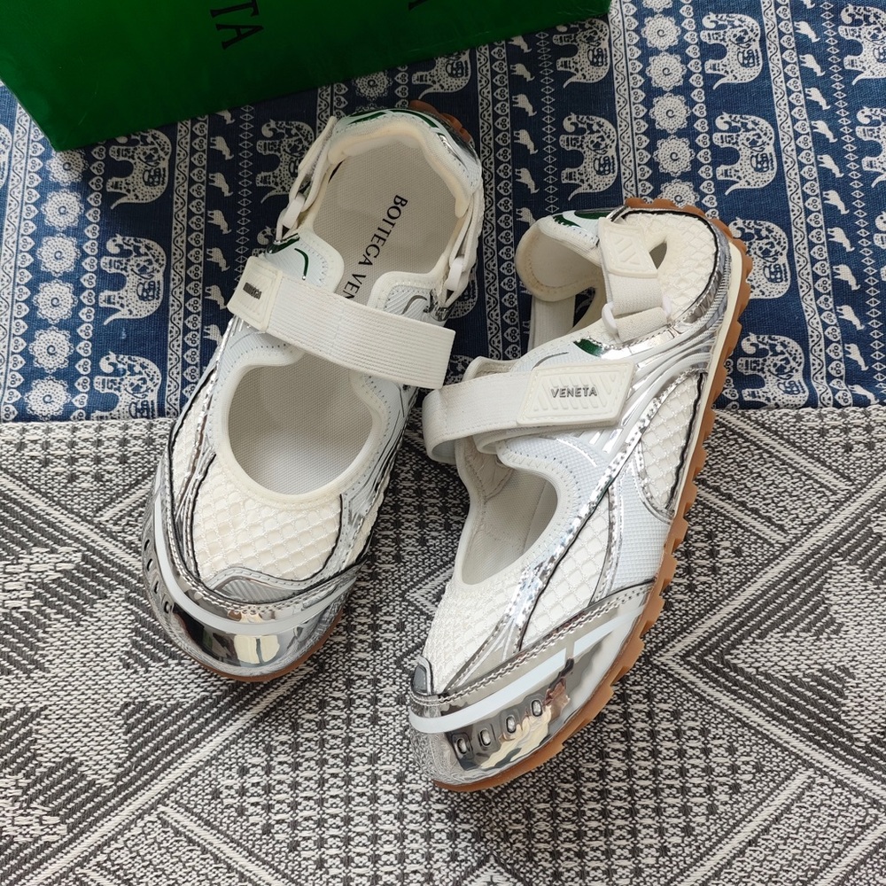 Bottega Veneta White & Silver Hybrid Mesh Sport Flats